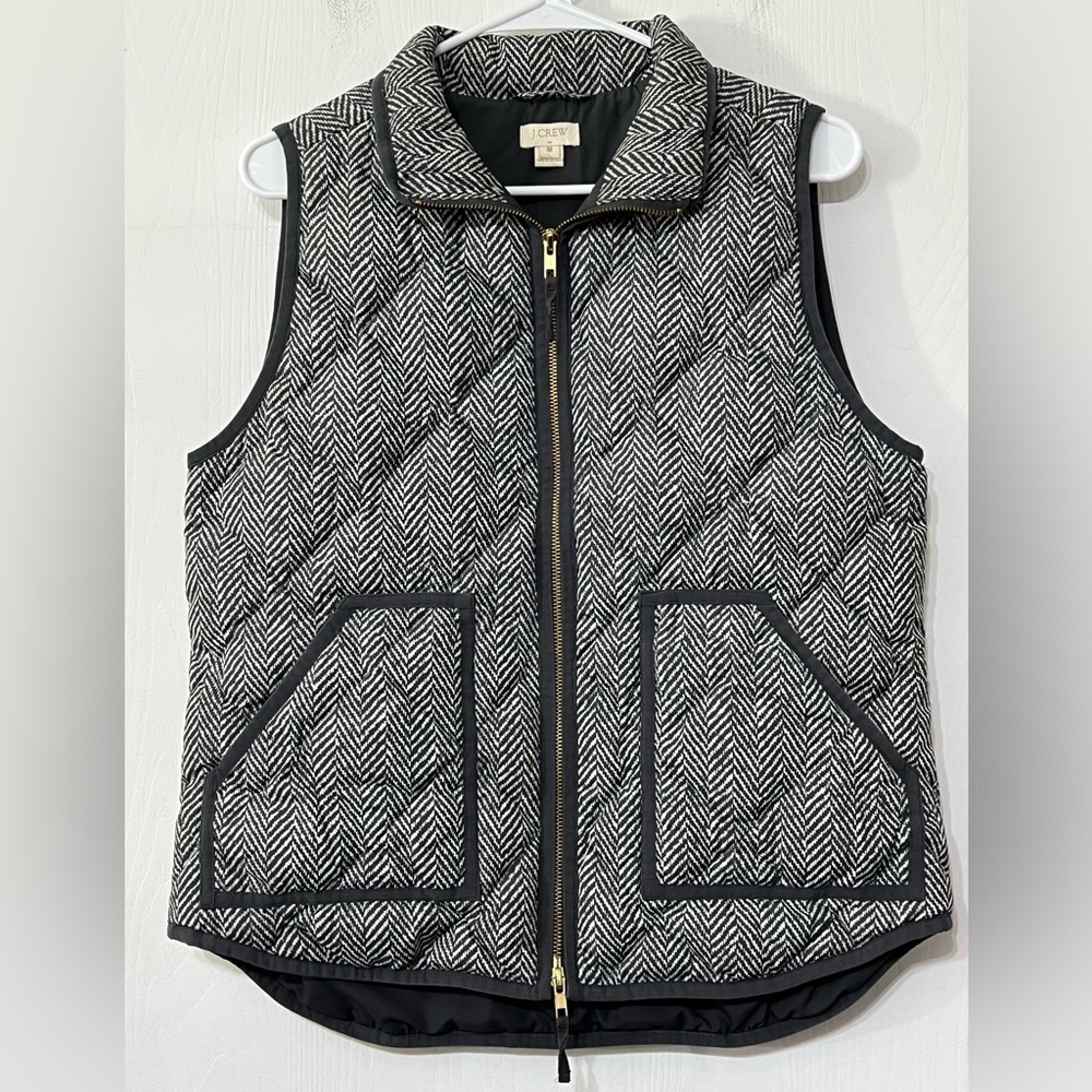 J. Crew Chevron Herringbone Quilted Puffer Vest Gray